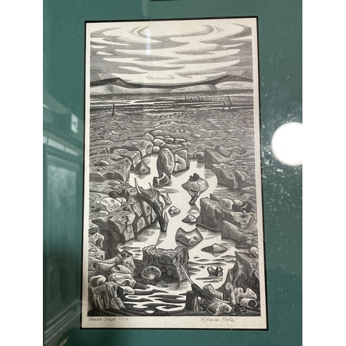 1644 - Monica Poole, wood engraving, chalk coast, signed in pencil, 22cm x 13cm, and another wood engraving... 