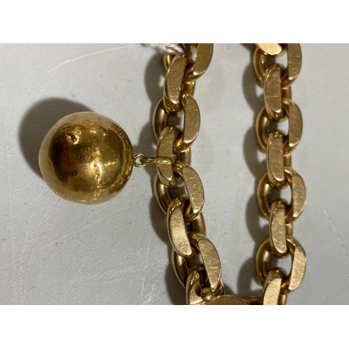 235 - A heavy 18ct gold cable link chain bracelet, with 18ct ball charm, bracelet length 20cm, 46.5g