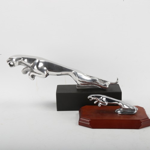 1293 - An aluminium Jaguar mascot, length 30cm, and a chrome plate Jaguar car mascot (2)