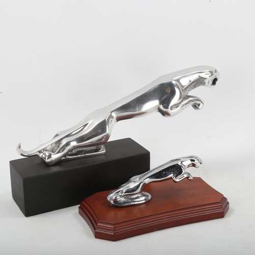 1293 - An aluminium Jaguar mascot, length 30cm, and a chrome plate Jaguar car mascot (2)