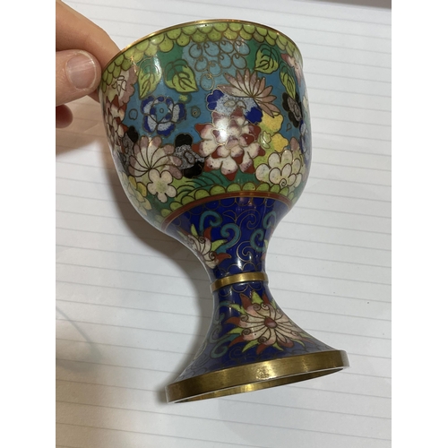 1234 - A group of Chinese cloisonne enamel items, including a dragon pot, height 9cm, and a goblet and cove... 