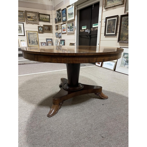 1313 - A 19th century Manx circular mahogany tilt-top dining table on stylised platform base, diameter 125c... 