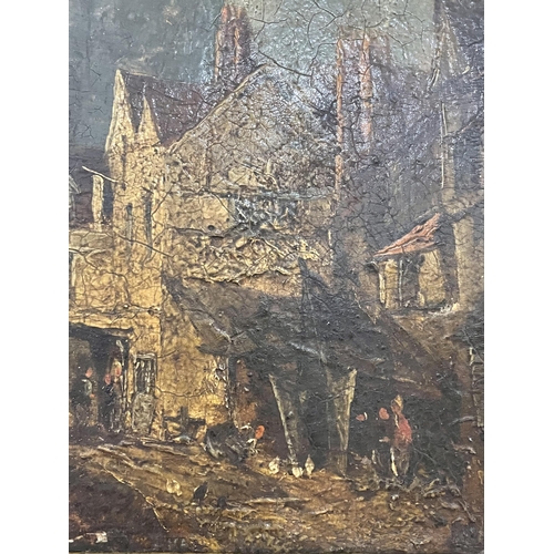 1587 - 19th century oil on board, street scene with cathedral, unsigned, 28cm x 22cm, framed