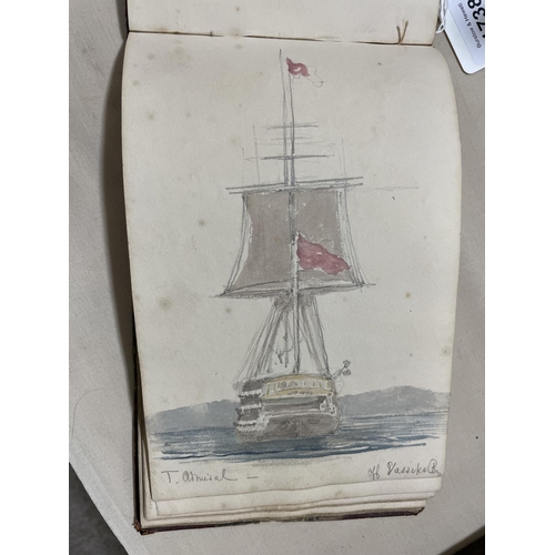 1738 - A 19th century sailor's sketchbook containing original pencil and watercolour sketches of various sh... 