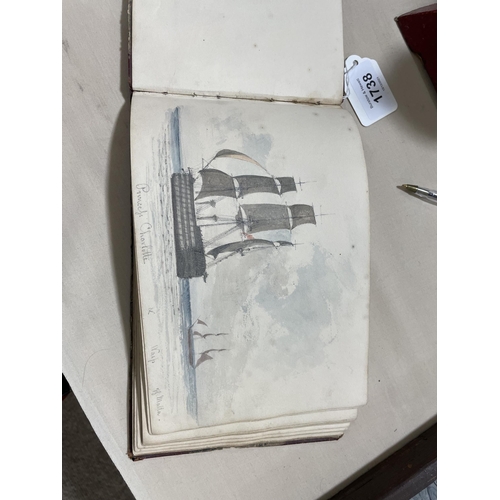 1738 - A 19th century sailor's sketchbook containing original pencil and watercolour sketches of various sh... 