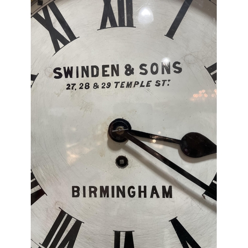 76 - A light oak-cased 30-hour circular dial wall clock, by Swinden & Sons of Birmingham, white enamel di... 