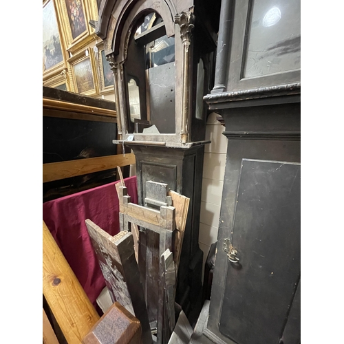 80 - 2 longcase clock cases, 2 hoods, and spare parts