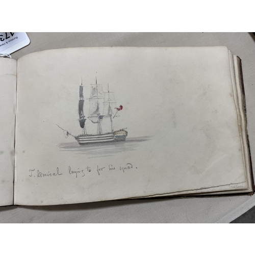 1738 - A 19th century sailor's sketchbook containing original pencil and watercolour sketches of various sh... 