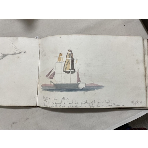 1738 - A 19th century sailor's sketchbook containing original pencil and watercolour sketches of various sh... 