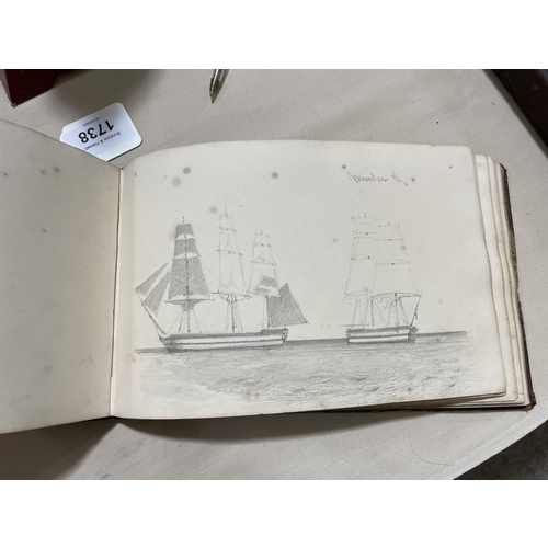 1738 - A 19th century sailor's sketchbook containing original pencil and watercolour sketches of various sh... 