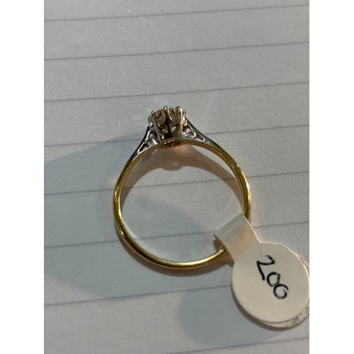 200 - An 18ct gold 0.5ct solitaire diamond ring, platinum tops with plain 8-claw setting and old-cut diamo... 