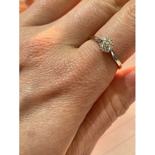 200 - An 18ct gold 0.5ct solitaire diamond ring, platinum tops with plain 8-claw setting and old-cut diamo... 