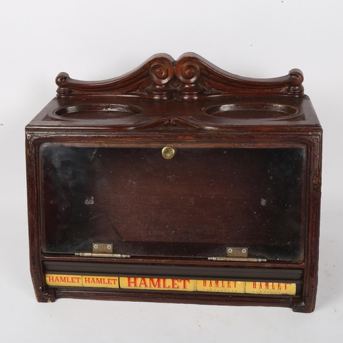 120 - A Vintage mahogany Hamlet shop advertising table-top cigar cabinet / dispenser, W39cm, H30cm, D22cm