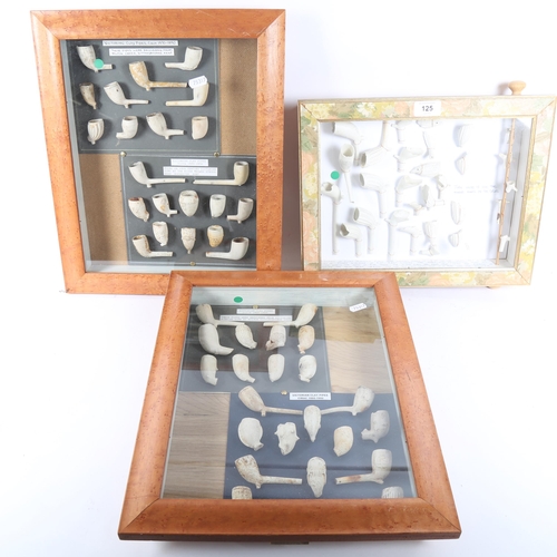 125 - 3 framed displays of Antique clay pipes, including Victorian (3)