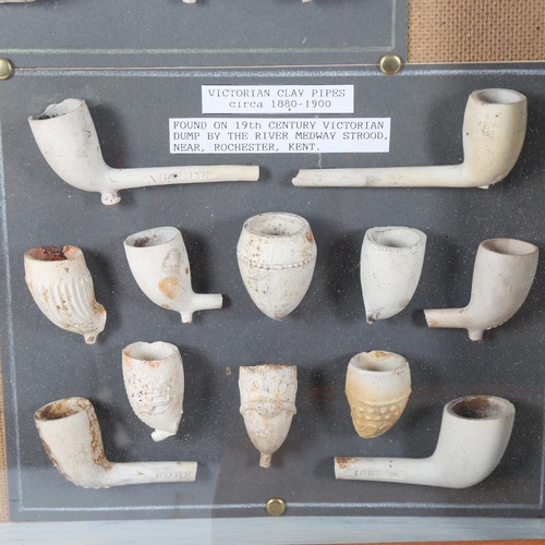 125 - 3 framed displays of Antique clay pipes, including Victorian (3)