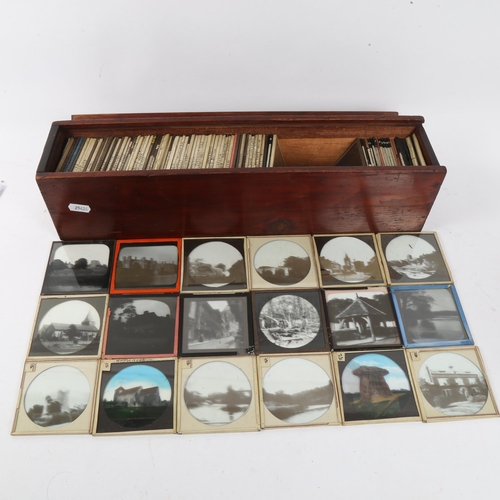 148 - A case of Victorian glass Magic Lantern slides, including local, Hever Castle, Sevenoaks, Penshurst,... 