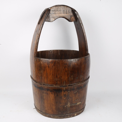 153 - A Chinese elm well bucket, with wrought-iron fittings, height 60cm