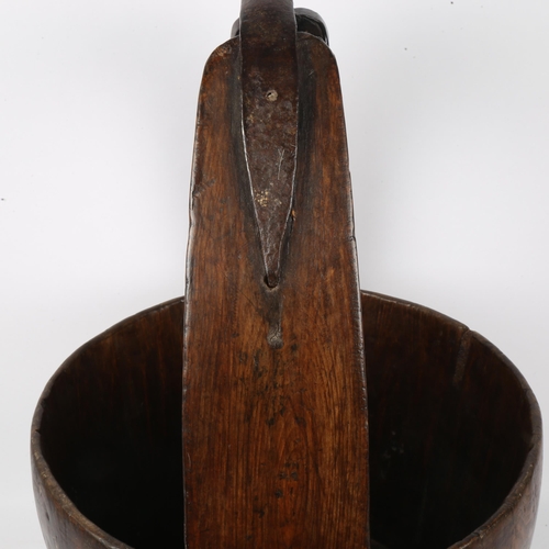 153 - A Chinese elm well bucket, with wrought-iron fittings, height 60cm