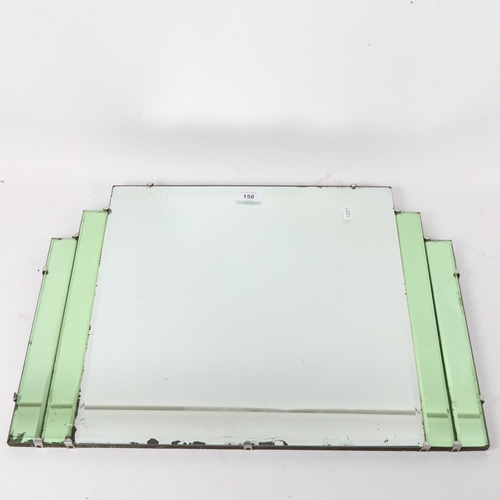 158 - An Art Deco green and clear glass bevel-edge wall mirror, 41cm x 55cm