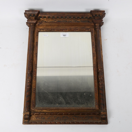 161 - A small Regency gilded architectural framed rectangular wall mirror, plain dentil cornice, 52cm x 34... 