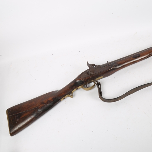 176 - A 19th century percussion sporting gun, mahogany stock with ram rod, overall length 133cm