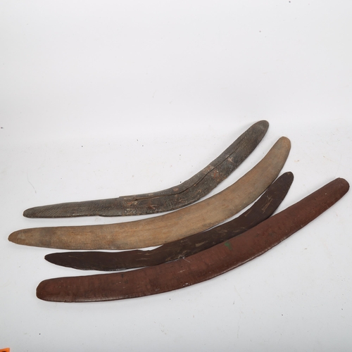 183 - 4 Australian Aboriginal carved wood boomerangs, largest length 70cm (4)