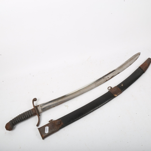 185 - A British police curved sword and scabbard, with shagreen grip, blade length 60cm signed DW50