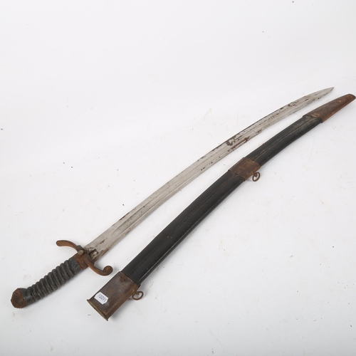 185 - A British police curved sword and scabbard, with shagreen grip, blade length 60cm signed DW50