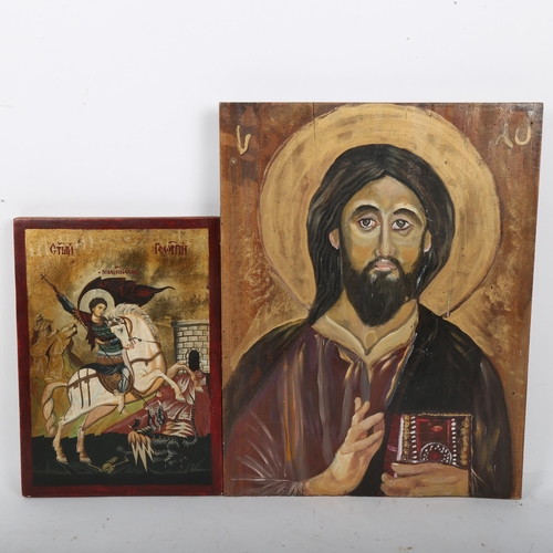 190 - 2 replica Russian hand painted and gilded icons, largest 39cm x 30cm (2)