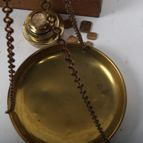 193 - A pair of Antique Avery brass and steel balance scales and weights, in original pine case