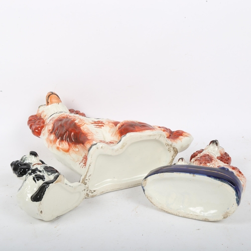 197 - 3 x 19th century Staffordshire Spaniels, largest height 31cm (3)