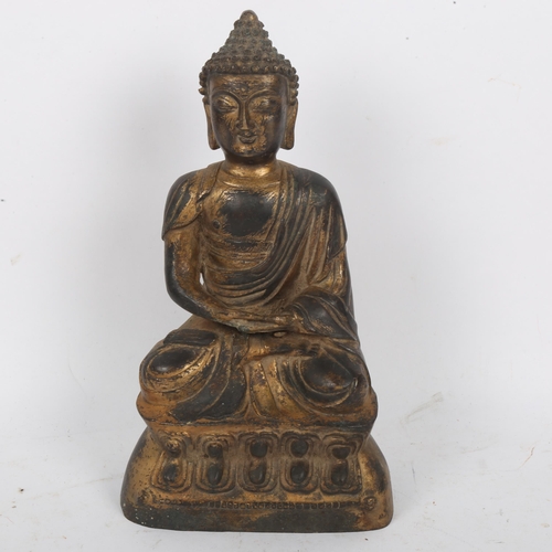 204 - A Chinese gilt-bronze seated Buddha, on double lotus base, height 24cm