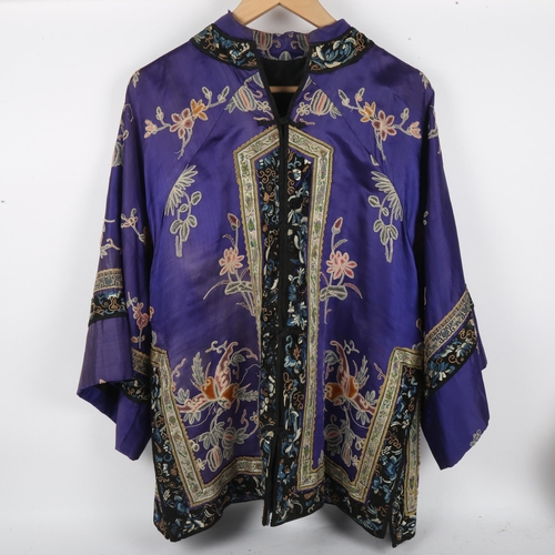 210 - A Chinese purple ground silk embroidered Damask court jacket robe