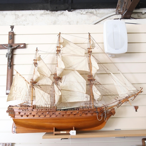 223 - A kit-built wooden hulled model Superbe French galleon ship, hull length 86cm, on stand