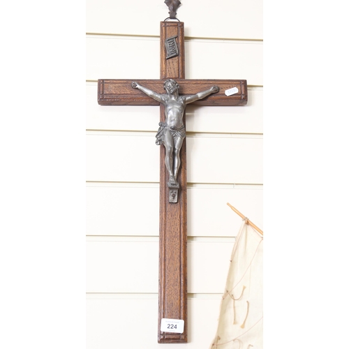 224 - A large spelter and oak crucifix, height 60cm