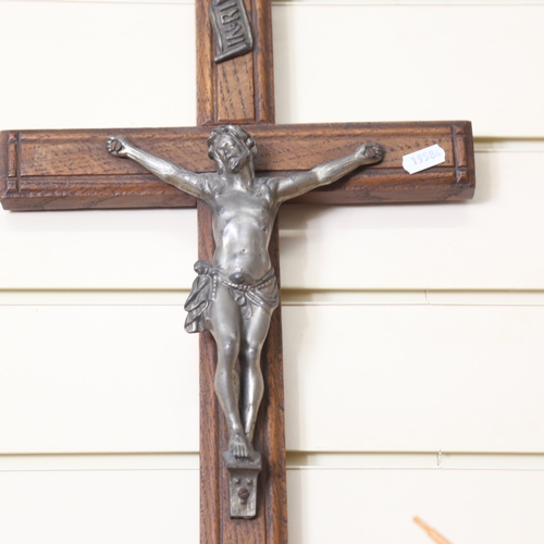 224 - A large spelter and oak crucifix, height 60cm