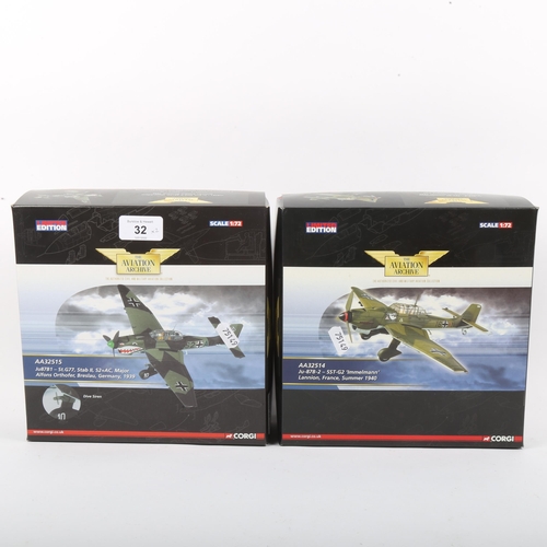32 - CORGI - 2 x The Aviation Archive Limited Edition 1:72 diecast model planes, comprising AA32515 Ju87B... 