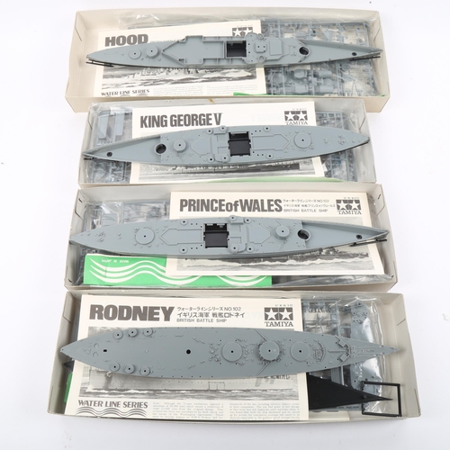 74 - TAMIYA - 4 x Waterline Series British Battleships, comprising Hood, Rodney, Prince of Wales, and Kin... 