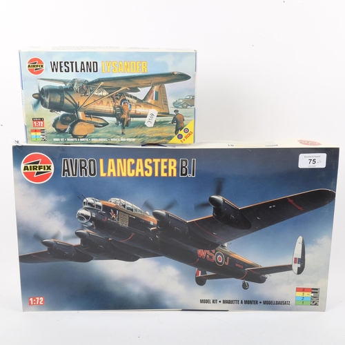 75 - AIRFIX - 2 x model assembly kits, comprising Avro Lancaster B.1 08002, and Westland Lysander 02053, ... 