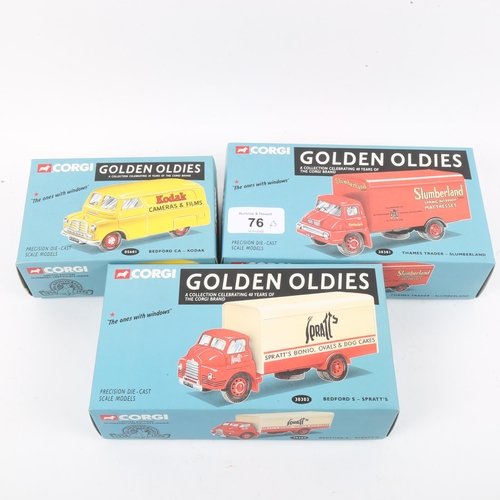 76 - CORGI - 3 x Golden Oldies diecast model vans, comprising Bedford Kodak 05601, Thames Trader Slumberl... 