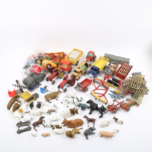 89 - A group of Vintage Dinky Toys diecast farmyard vehicles, Britains painted lead farmyard animals etc