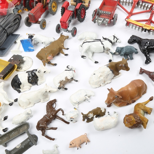 89 - A group of Vintage Dinky Toys diecast farmyard vehicles, Britains painted lead farmyard animals etc