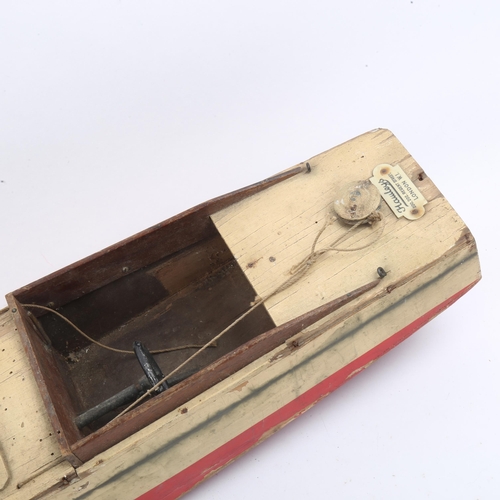 95 - HAMLEYS - a Vintage painted wood Iris clockwork motor launch boat, length 63cm