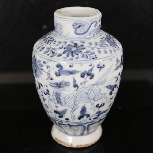 358 - A Chinese blue and white pottery vase, height 18cm