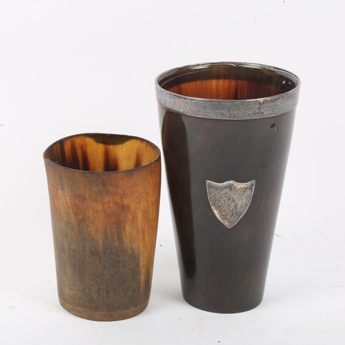 262 - An early 19th century horn beaker, dated 1808, and a similar Victorian silver-mounted horn beaker, h... 