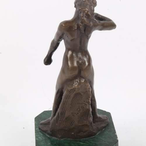 263 - After A Rodin, bronze sculpture, nude lady, signed, on green marble base, overall height 19cm