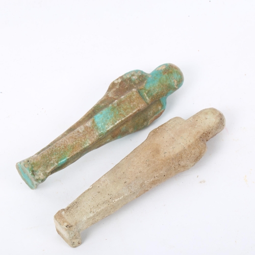 267 - 2 Egyptian faience pottery shabti figures, including turquoise glaze example, height 11cm (2)