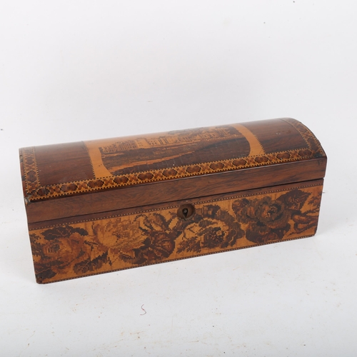 279 - A 19th century Tunbridge Ware rosewood micro-mosaic parquetry inlaid dome-top glove box, castle scen... 