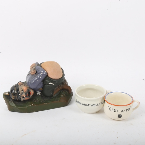 288 - 2 miniature Second World War Period British propaganda novelty chamber pots, Flip Your Ashes On Old ... 