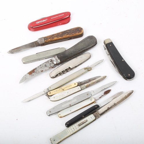 296 - 2 silver-bladed mother-of-pearl fruit knives, and various others